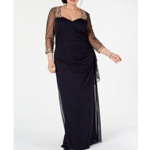 Xscape Sheath Evening Dress Full Length Embellished Semi Sheer